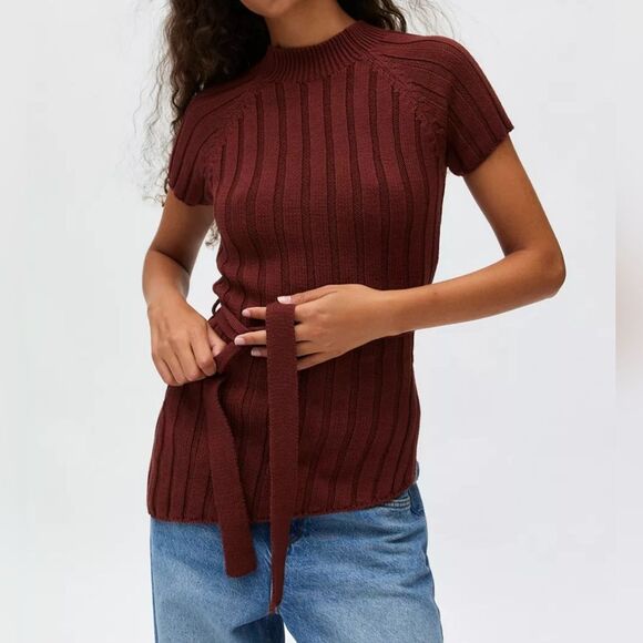 Silence + Noise brown rib-knit Mock Neck Tunic Sweater size M - Picture 2 of 4
